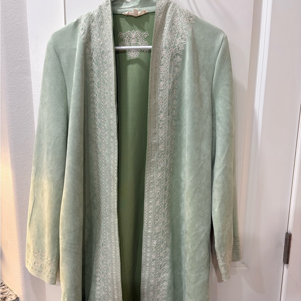 Anthropologie Solitaire Light Green Embroidered Cape